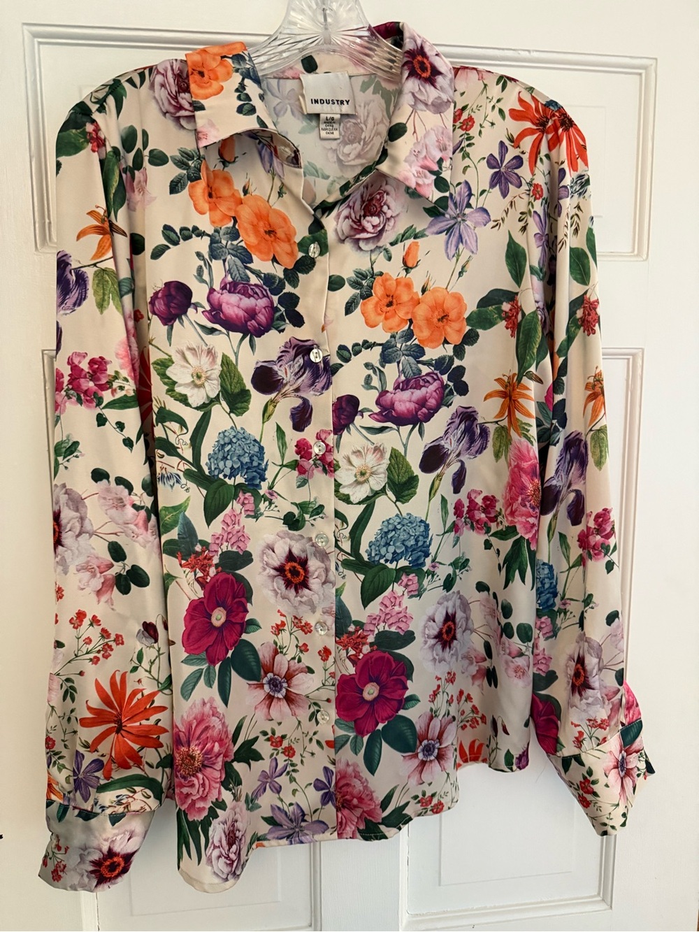 Industry Floral Button-Front Blouse in Cream with Multicolor Blooms